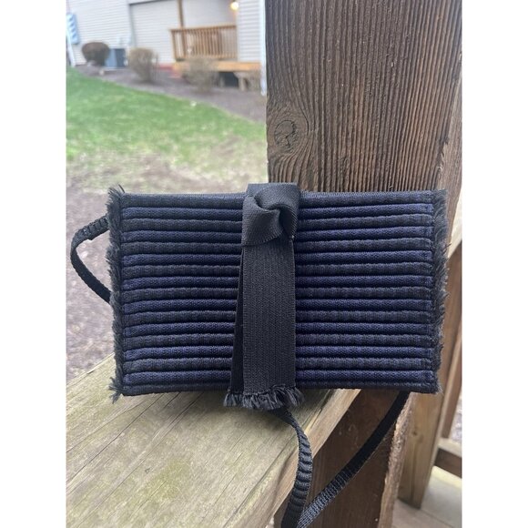 Rothy's convertible shoulder clutch blue black fringe bow bag coquette - Picture 1 of 16